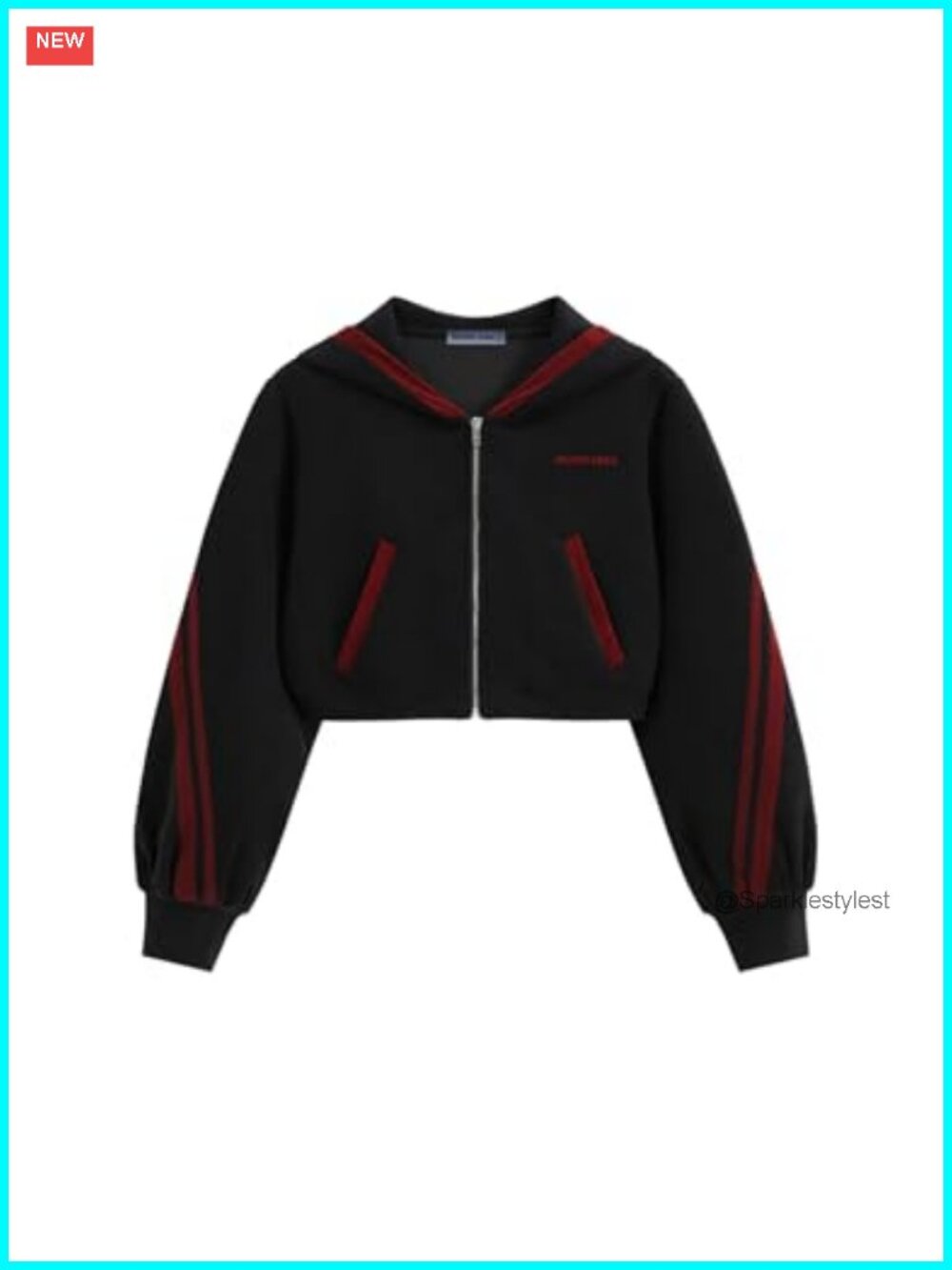 Cropped Zip Up Hoodie Contrast Stripe Y2K Streetwear Jacket